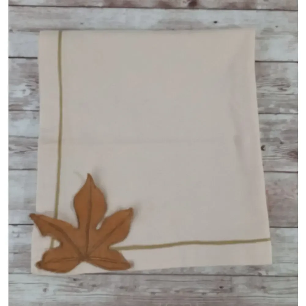 Williams Sonoma Leaf Applique Dinner Napkins Cotton Cream Autumn Fall